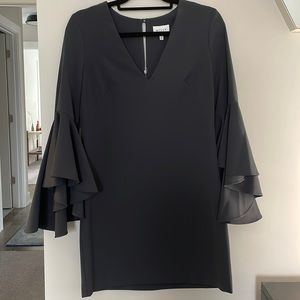 Milly gray shift dress with dramatic bell sleeves
